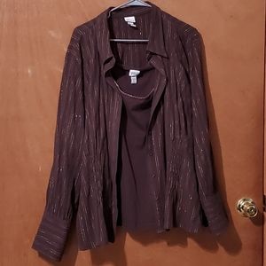 Venezia 2 Piece Blouse & Cami Size 22/24. Brown with Metalic Gold Stripe